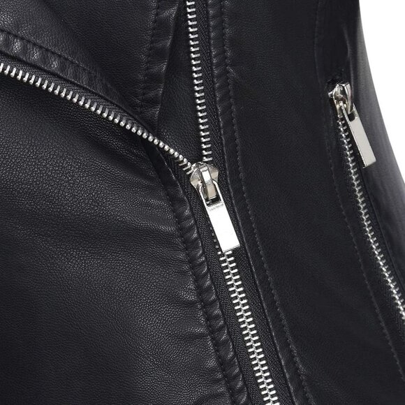 Women's Faux Leather Moto Biker Short Coat Jacket - Picture 4 of 5